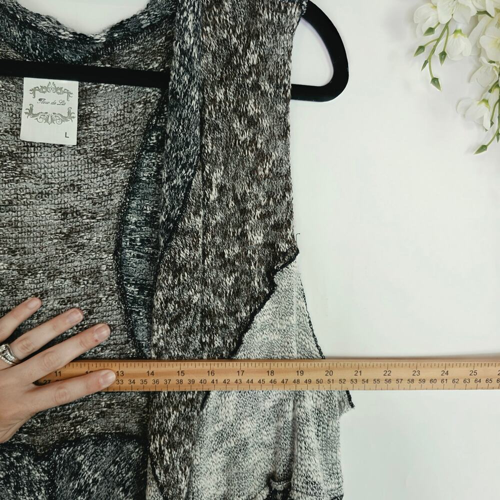 Lagenlook Open Knit Duster Vest Large Wool Blend Gray Marled Waterfall Boho - Picture 14 of 15